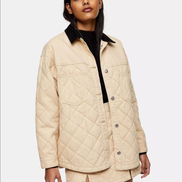 NWT Topshop Beige Quilted Denim Jacket Size: 8 - Picture 8 of 8